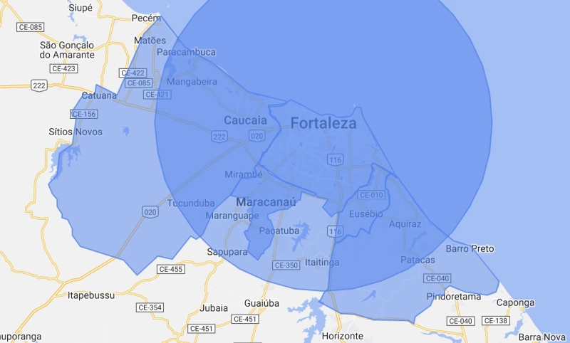 Mapa de atuação Guinchos Nordeste